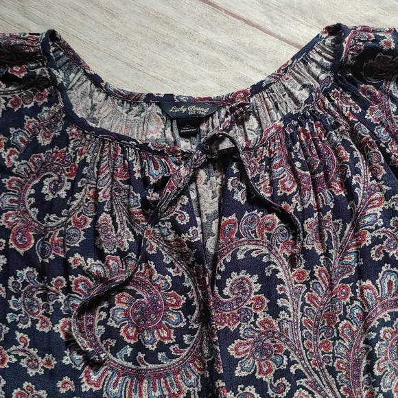 Lucky Brand Blue and Pink Flowy Blouse With Tie - Picture 5 of 10